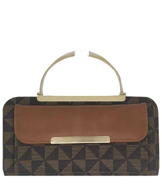 Monogram Round Top Handle Crossbody Bag Clutch Wallet PM038 COFFEE/TAN